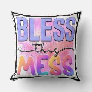 Retro Vibe Bless This Mess Throw Pillow