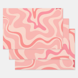 Retro Vibe Liquid Swirl Abstract Pattern in Pink Wrapping Paper Sheet