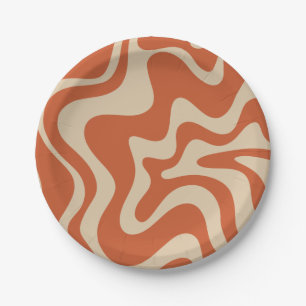 Retro Vibe Liquid Swirl Abstract Pattern Orange Paper Plate