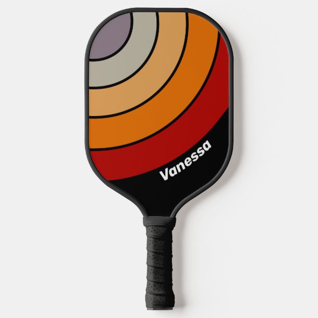 Retro Vibe Rainbow Circle Stripe with Name Pickleball Paddle (Front)