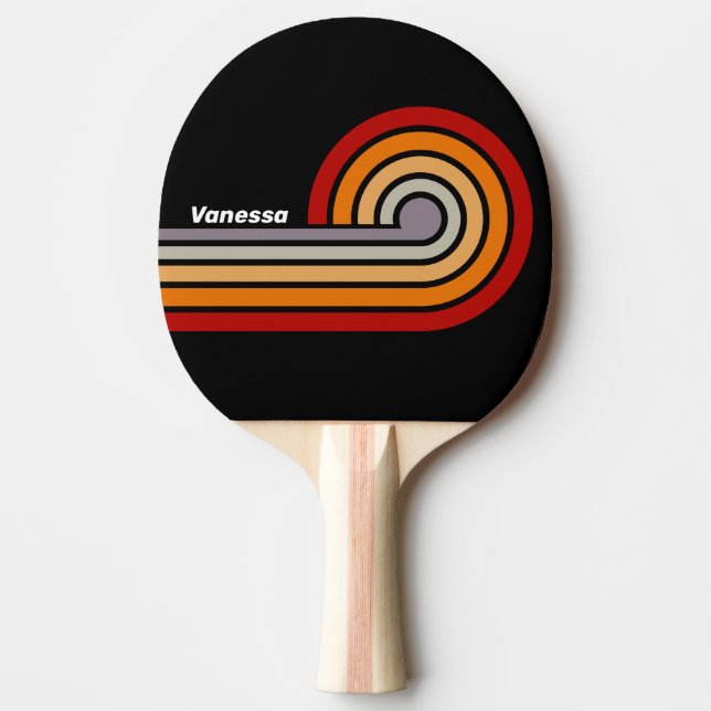 Retro Vibe Rainbow Curl Stripes with Name Ping Pong Paddle (Front)