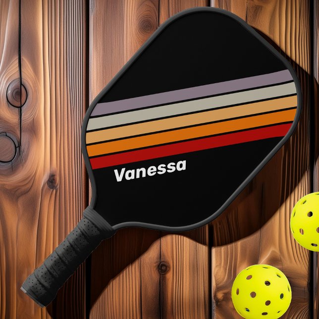 Retro Vibe Rainbow Striped with Name Pickleball Paddle (Creator Uploaded)