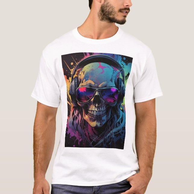 Rétro Vibe Skull T-Shirt Design avec la musique Fl (Devant)