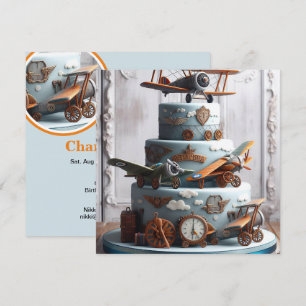 Retro Vibe Vintage Airplane Birthday Cake Invitation