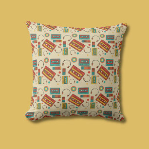 Retro Vibes - 1980s Cassette Tapes Pattern Throw Pillow