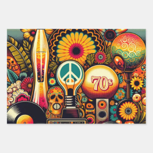 Retro Vibes 70s Groove Wrapping Paper Sheet