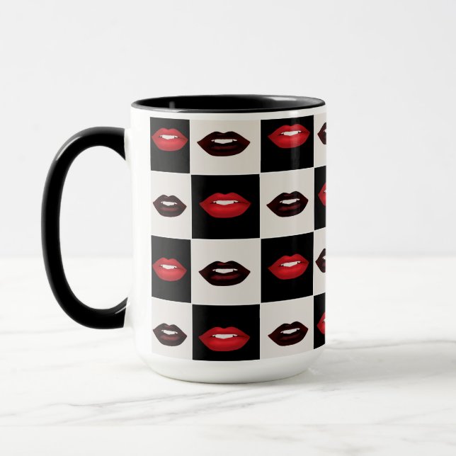Retro Vibes Chequerboard | Red Lips Mug (Left)