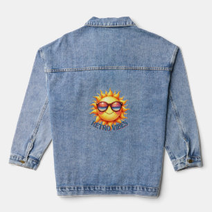 Retro Vibes   Groovy 70s Smiling Sun with Sunglass Denim Jacket