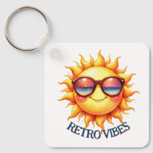 Retro Vibes Groovy 70s Smiling Sun with Sunglass Keychain