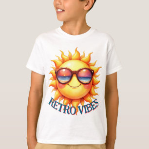 Retro Vibes Groovy 70s Smiling Sun with Sunglass T-Shirt