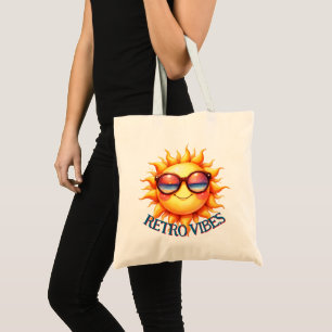 Retro Vibes Groovy 70s Smiling Sun with Sunglass Tote Bag