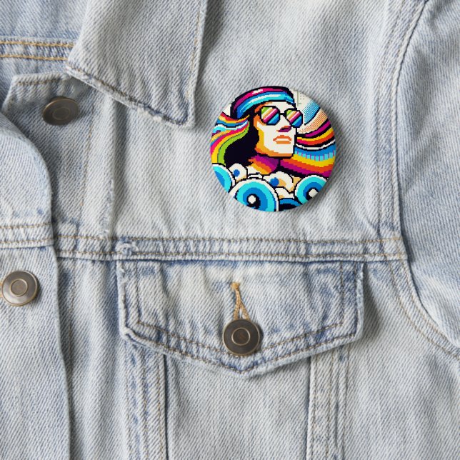 Retro Vibes: Groovy Hobbies in Pixel Art 2 Inch Round Button (In Situ)