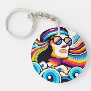 Retro Vibes: Groovy Hobbies in Pixel Art Keychain