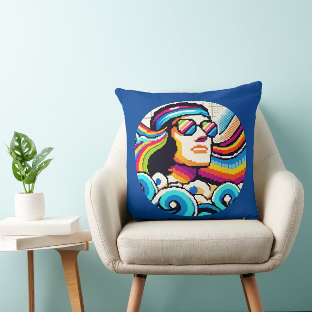 Retro Vibes: Groovy Hobbies in Pixel Art Throw Pillow (Chair)