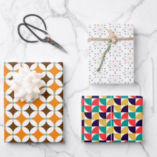 Retro Vibes Modern Mid Century Colourful Mix Wrapp Wrapping Paper Sheet