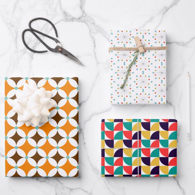Retro Vibes Modern Mid Century Colourful Mix Wrapp Wrapping Paper Sheet (Front)