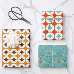 Retro Vibes Modern Mid Century Colourful set 1 Wrapping Paper Sheet
