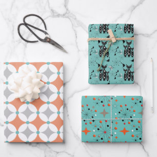 Retro Vibes Modern Mid Century Colourful Wrapping Paper Sheet