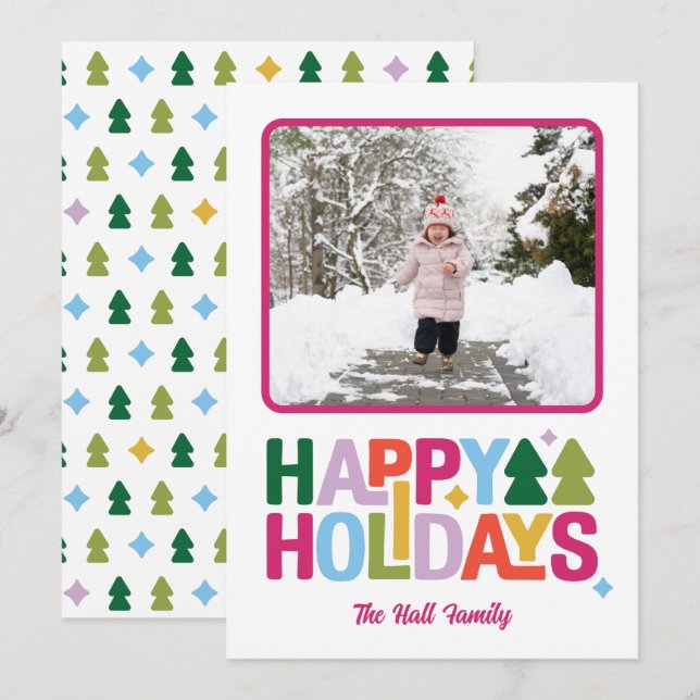 Retro Vibes Multi-Colour Holiday Photo Card (Front/Back)