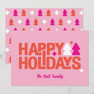 Retro Vibes Orange and Pink Holiday Card
