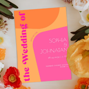 Retro vibes orange pink bold abstract wedding invitation