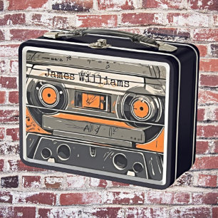 Retro Vibes: Personalized Hand-Drawn Cassette Tape Metal Lunch Box