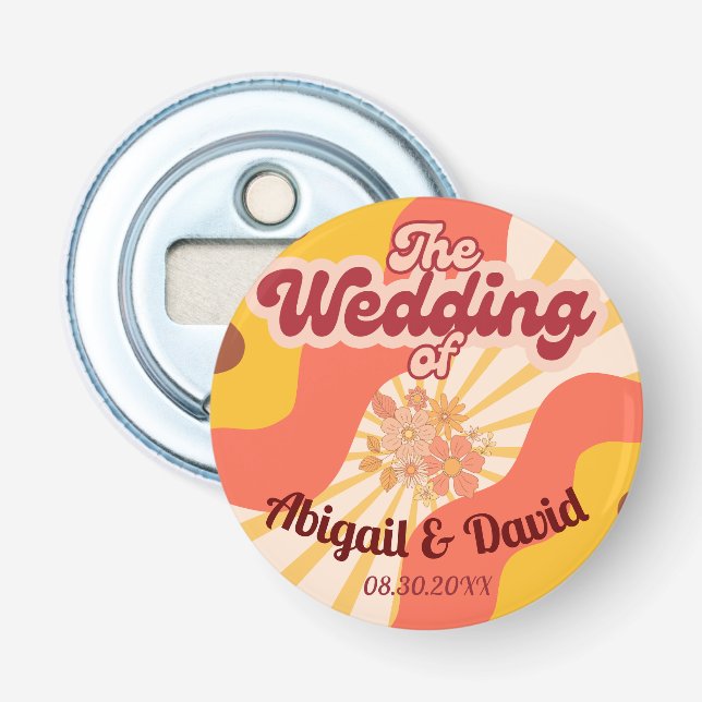 Retro Vibes Vintage Wedding Bottle Opener (Front)