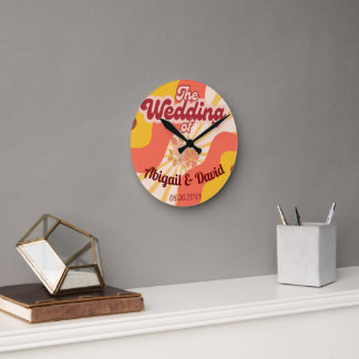 Retro Vibes Vintage Wedding Round Clock