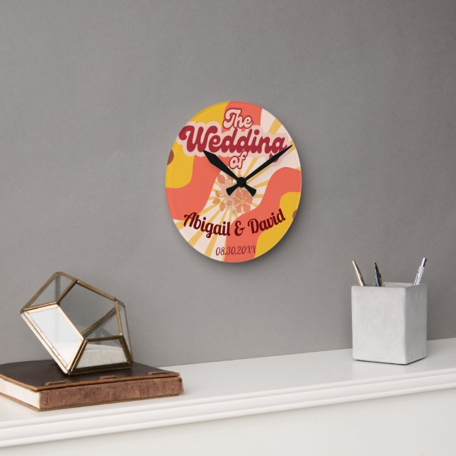 Retro Vibes Vintage Wedding Round Clock (Office)