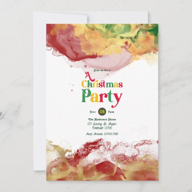 Retro Vibes with Alcohol Ink Flair Christmas Party Invitation (Front)