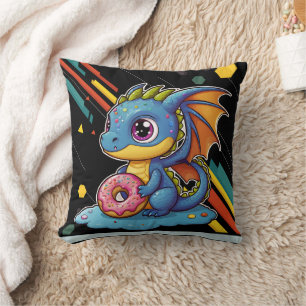 Retro Vibing Cute Dragon Big Print Throw Pillow