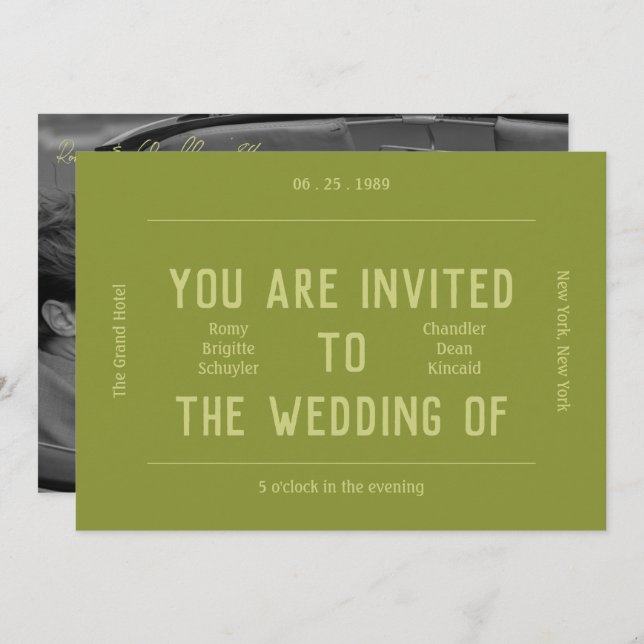 Retro Vibrant Monochrome Green Wedding  Invitation (Front/Back)
