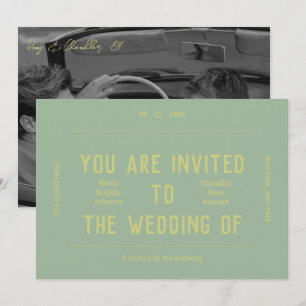 Retro Vibrant Monochrome Green Wedding  Invitation