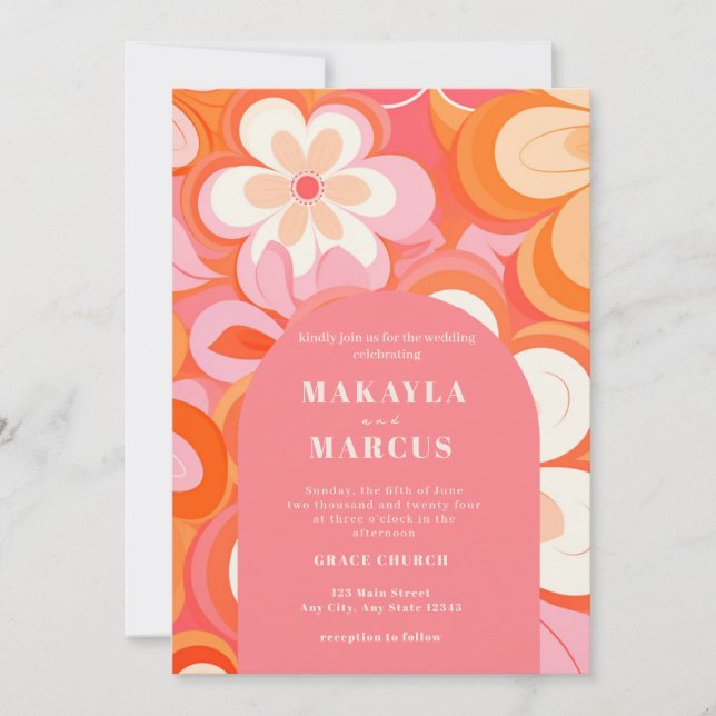 Retro Vibrant Pink Arch Wedding Invitation (Front)