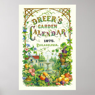 Retro Victorian Era 1875 Garden Calendar Cover Poster