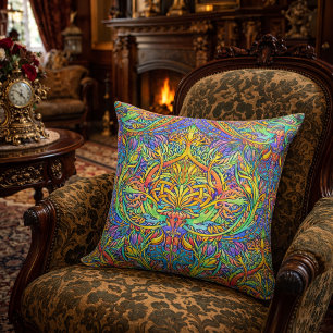 Retro Victorian Era Art Nouveau Ornament Pattern Throw Pillow