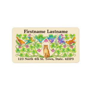 Retro Victorian Era Cat, Clover & Birds Label