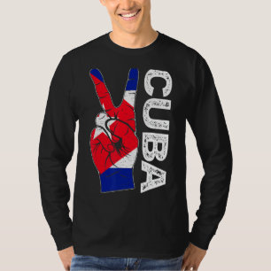 Retro Victory Two Fingers Cuba Flag Patriotic T-Shirt