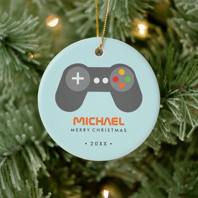 Retro Video Game Controller Christmas Ceramic Ornament (Tree)