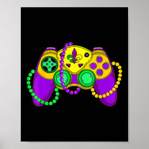 Retro Video Game Controller Hat Mardi Gras Gaming  Poster