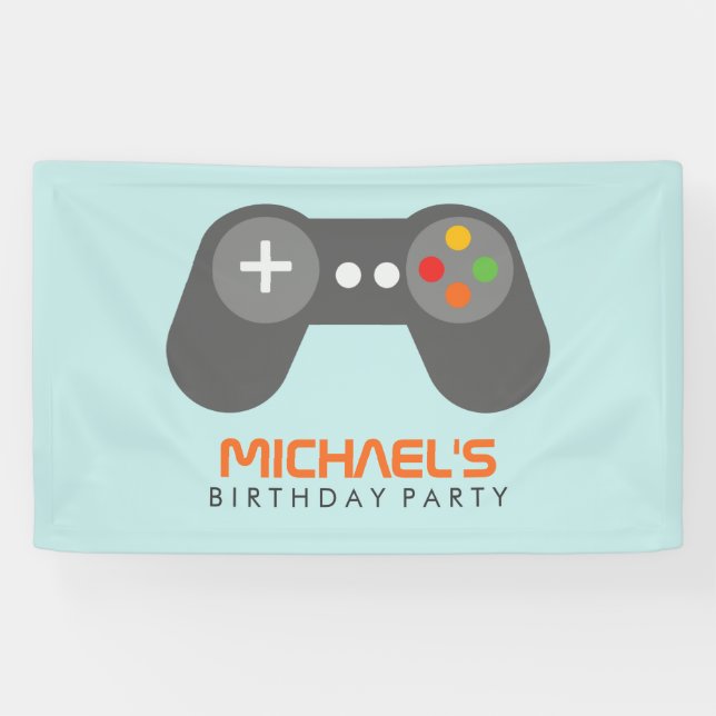 Retro Video Game Controller Kids Birthday Party Banner (Horizontal)