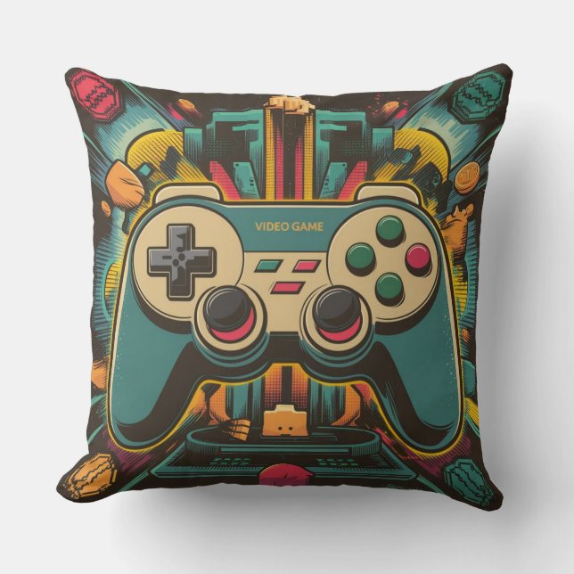 Retro Video Game Controller Throw Pillow (Front)