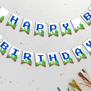Retro Video Game Happy Birthday Bunting Flags