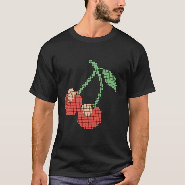 Retro Video Game Pixel Cherry Cool Cherries Lovers T-Shirt (Front)