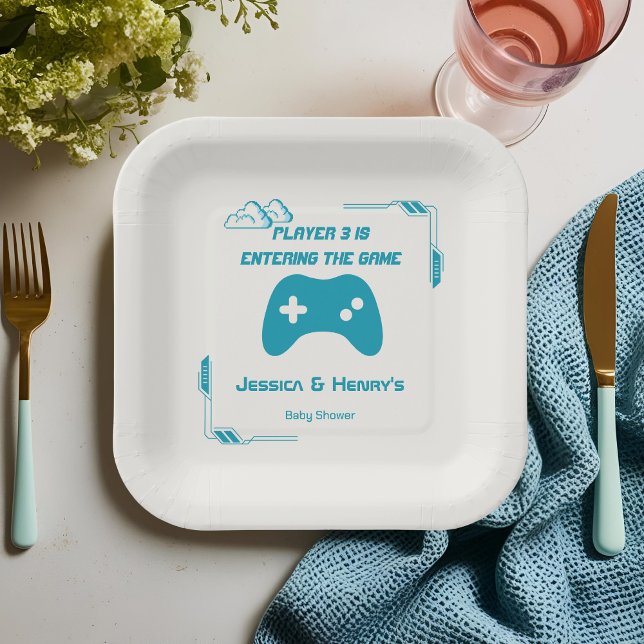 Retro Video Game Player 3 Gaming Baby Shower Paper Plate (Creator Uploaded)