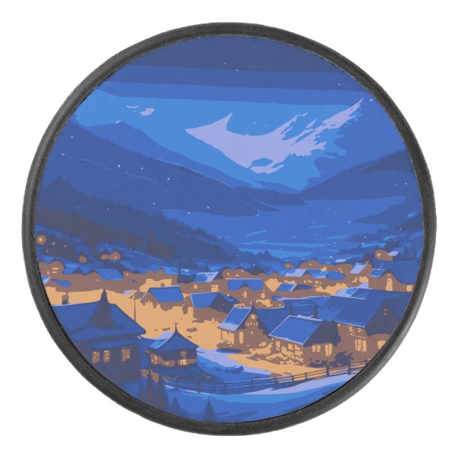 Retro Village Mountain Blue Gold Paysage (Devant)