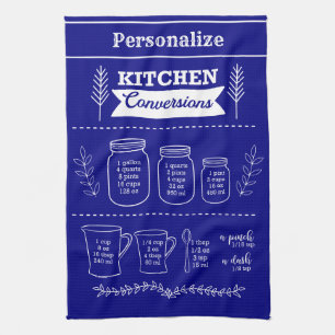 Retro Vintag Kitchen Cooking Conversions Navy Blue Towel