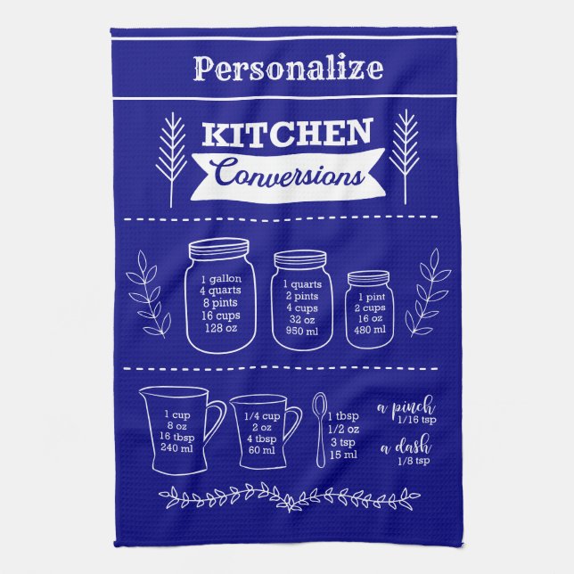 Retro Vintag Kitchen Cooking Conversions Navy Blue Towel (Vertical)