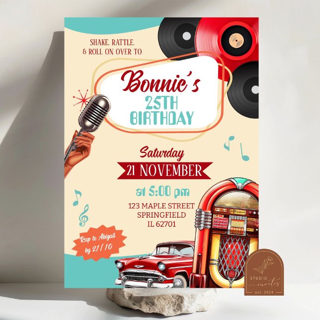 Retro Vintage 1950s Adult Birthday Party Invitation (Creator Uploaded)