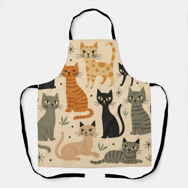Retro Vintage 1950s Cat Pattern Apron (Front)